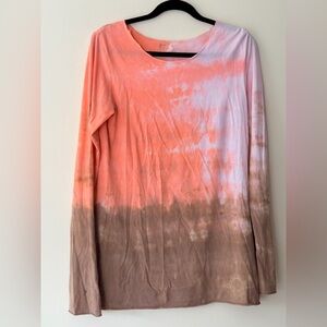 Hard Tail Tie-Dye Long Sleeve Top - Coral and Brown